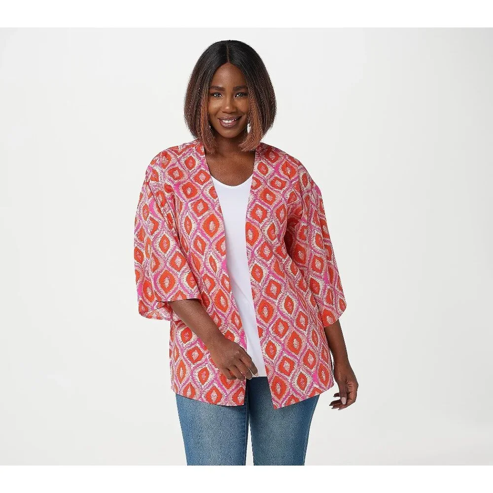 AmberNoon II by Dr. Erum Ilyas Woven Open Front Caftan Womens M Pink Orange NEW